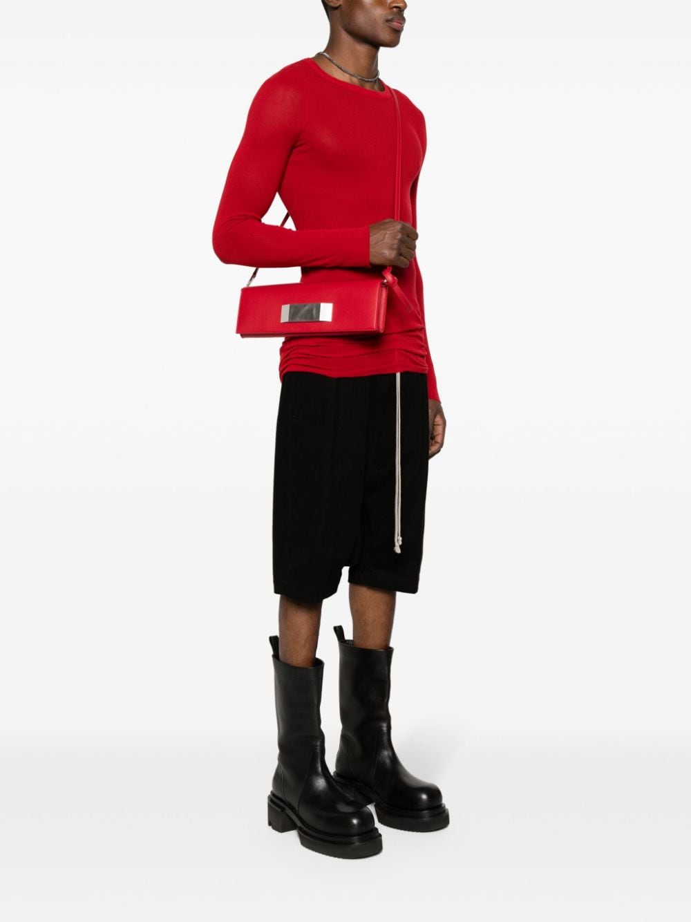 Shop Rick Owens Grained Leather Messenger Bag In Red
