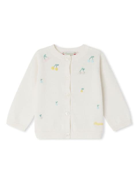 Bonpoint Claudie cherry-embroidered cotton cardigan