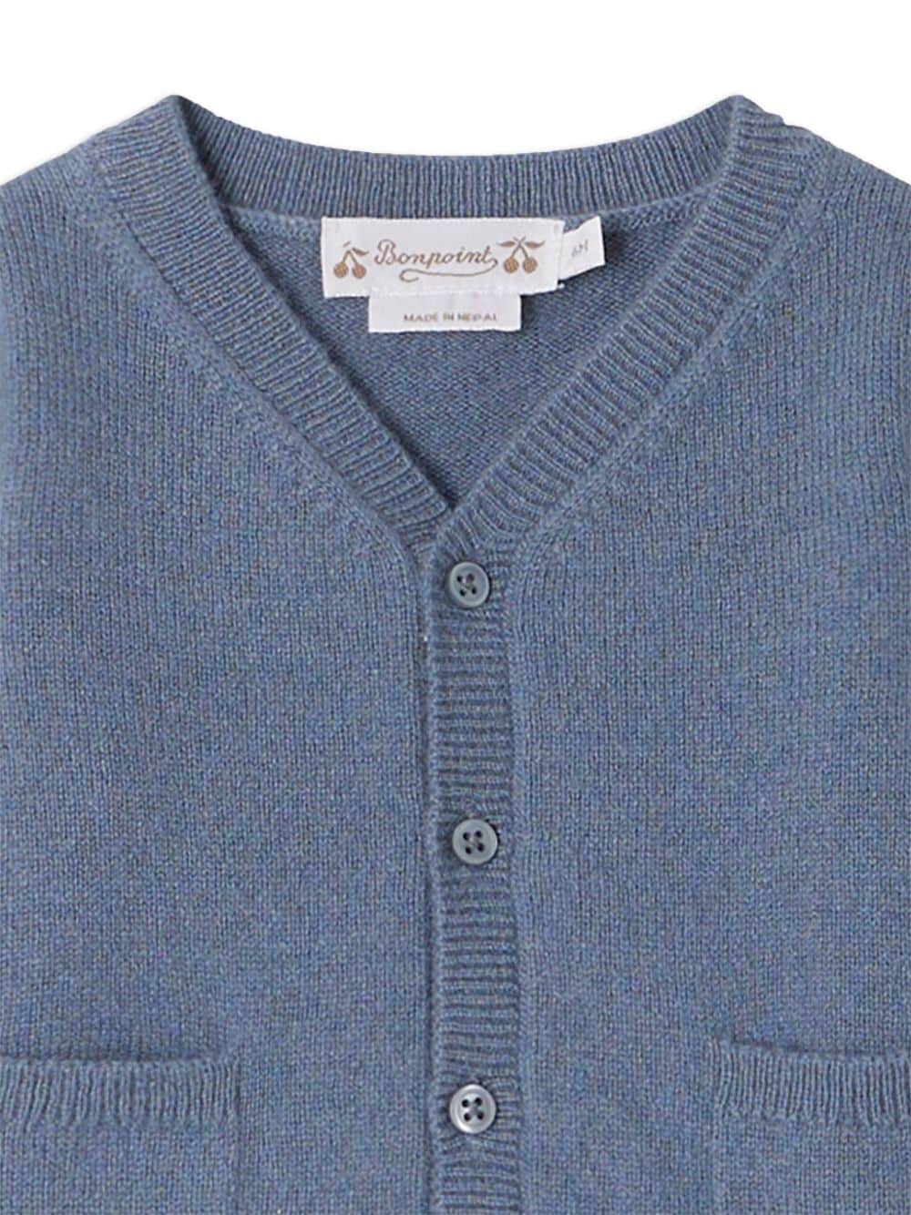 Shop Bonpoint Tahiel V-neck Wool Cardigan In Blue