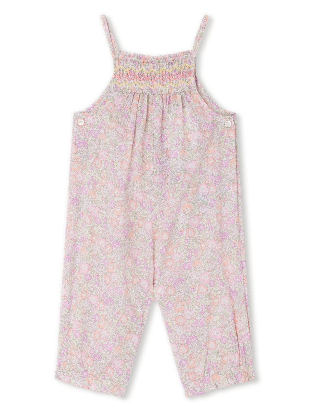 Shop Bonpoint Lilisy Floral-print Cotton Dungarees In Pink