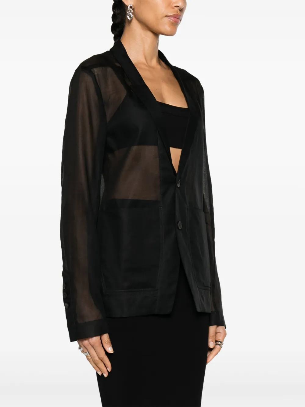 Shop Rick Owens Semi-sheer Single-breasted Blazer In Black