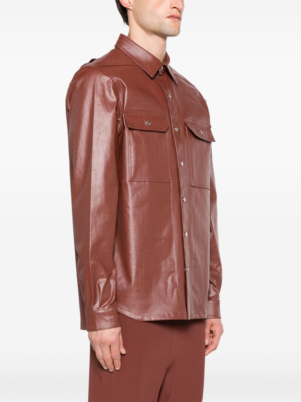 Shop Rick Owens Press-stud Coated Shirt Jacket In Brown