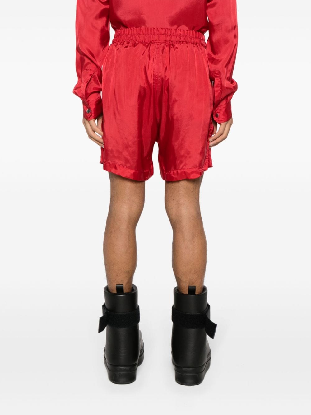 Shop Rick Owens Bela Satin Deck Shorts In Red