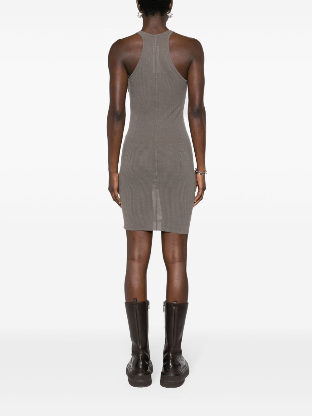 Shop Rick Owens Fine-ribbed Sleeveless Minidress In Grey