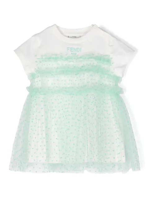 Fendi Kids tulle-overlay logo-embroidered dress