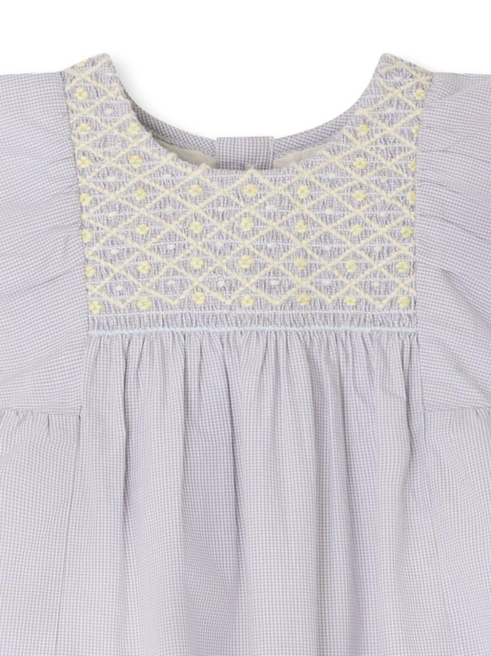 Shop Bonpoint Cadelili Gingham-print Embroidered Dress In Grey