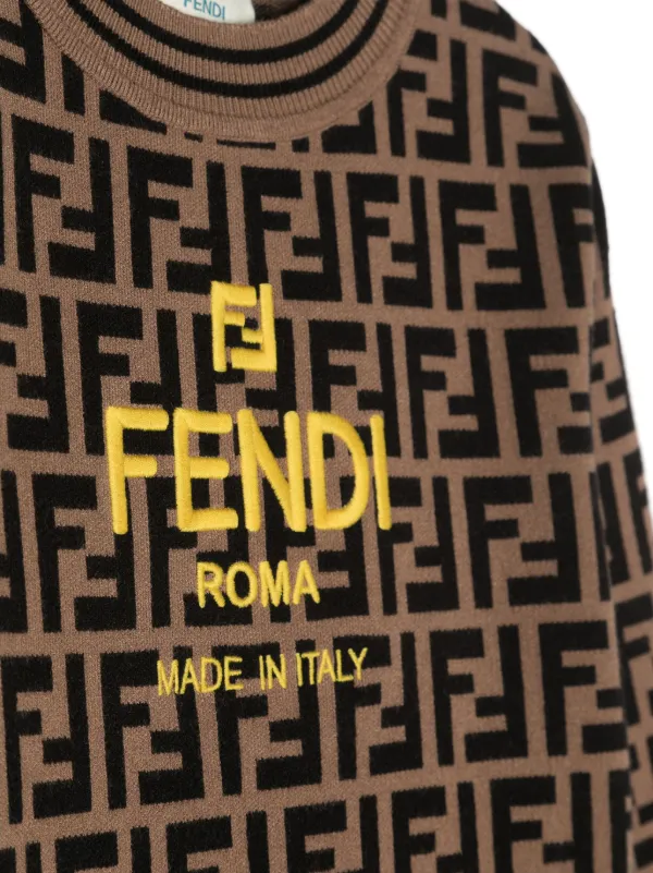 Fendi Kids Suéter Com Padronagem FF e Logo Bordado | Marrom