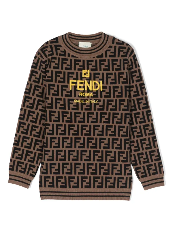 FENDI キッズ　トレーナー　3歳 Fendi Kids Suéter Com Padronagem FF e Logo Bordado | Marrom