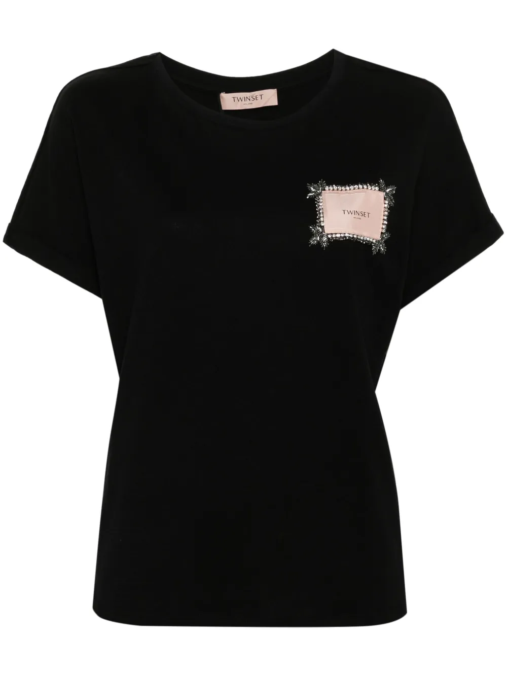 Shop Twinset Rhinestone-embellished T-shirt In Black