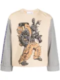 Natasha Zinko camping bunny contrast-sleeve T-shirt - Neutrals