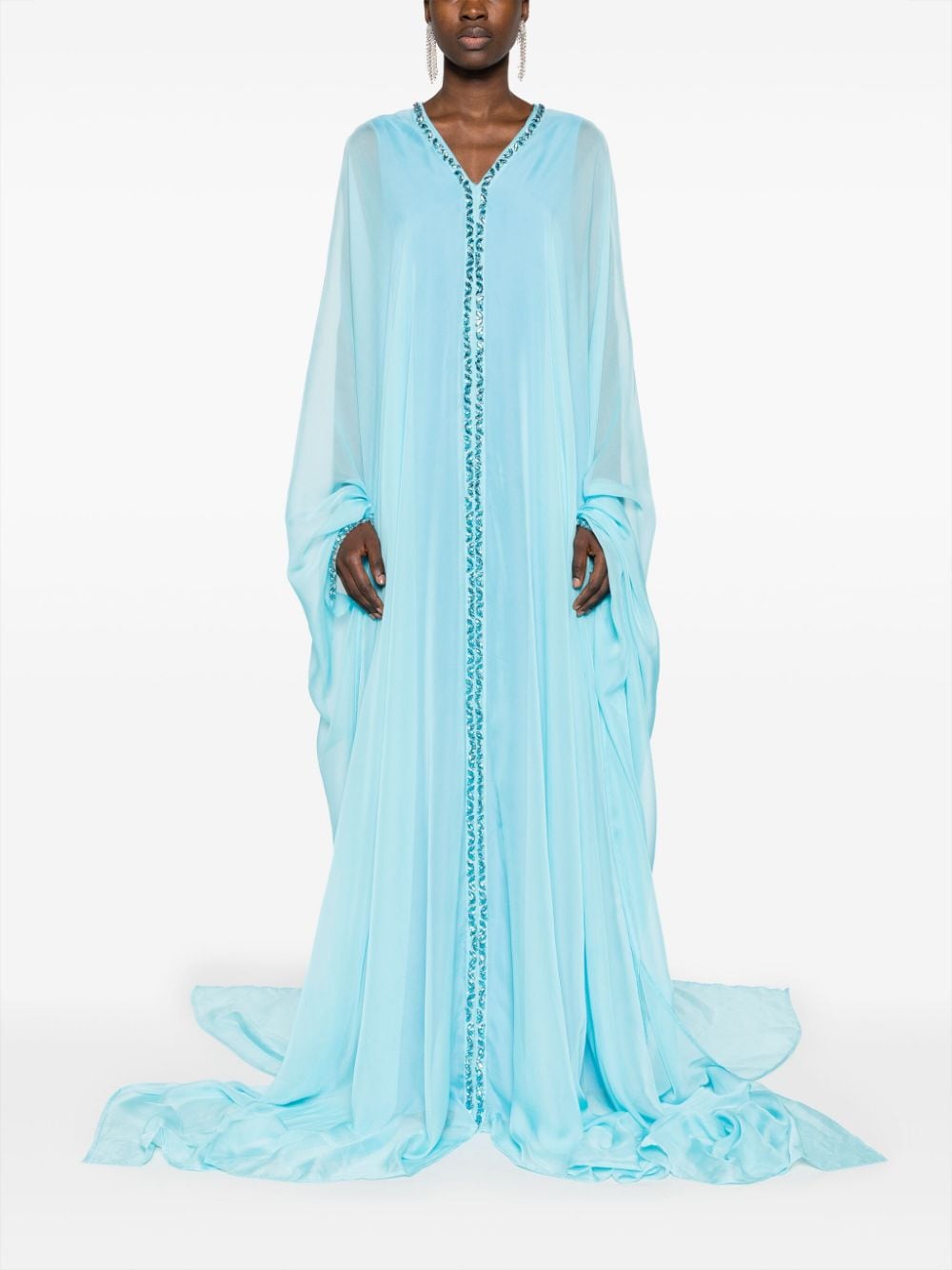 Shop Jean Louis Sabaji Crystal-embellished Tulle Kaftan Dress In Blue