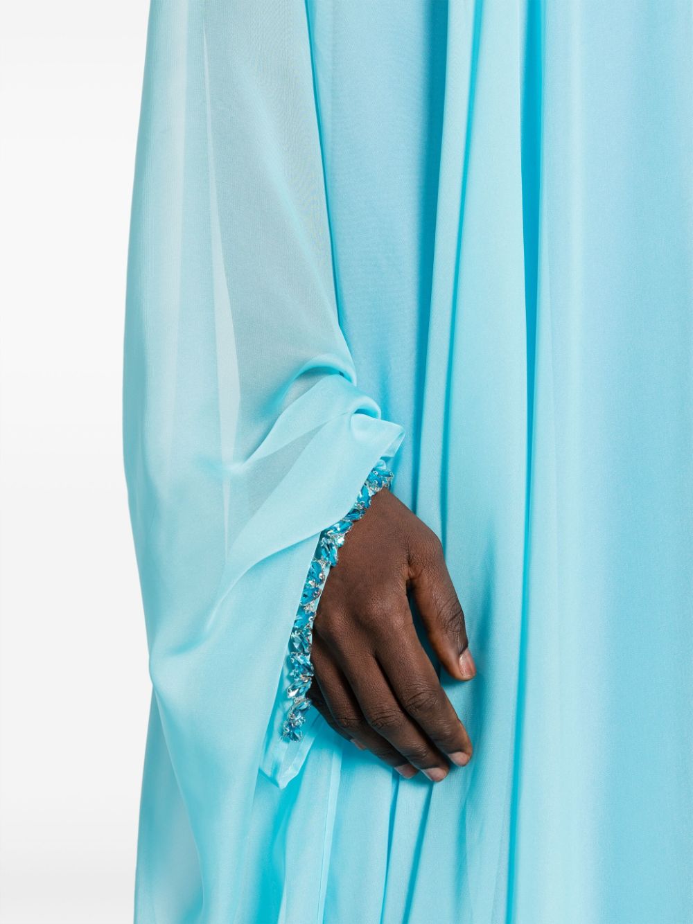 Shop Jean Louis Sabaji Crystal-embellished Tulle Kaftan Dress In Blue