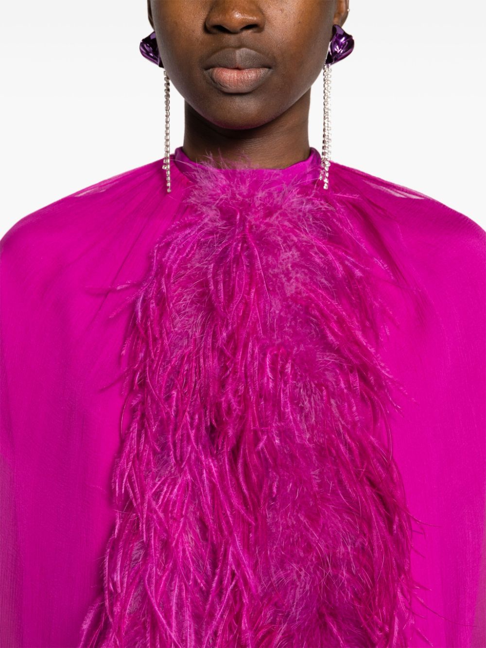 Shop Jean Louis Sabaji Feather-trim Semi-sheer Cape In Purple