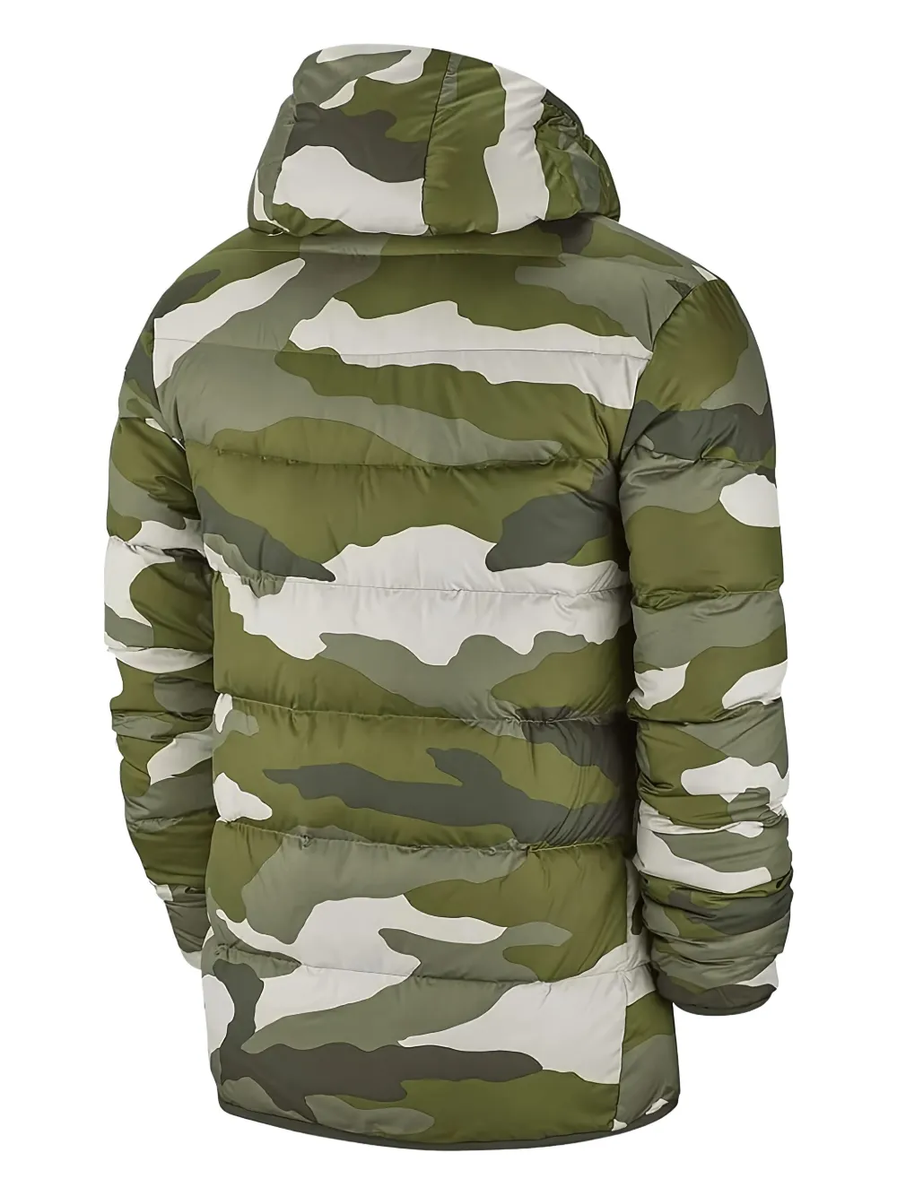Nike camouflage-print hooded puffer jacket Groen
