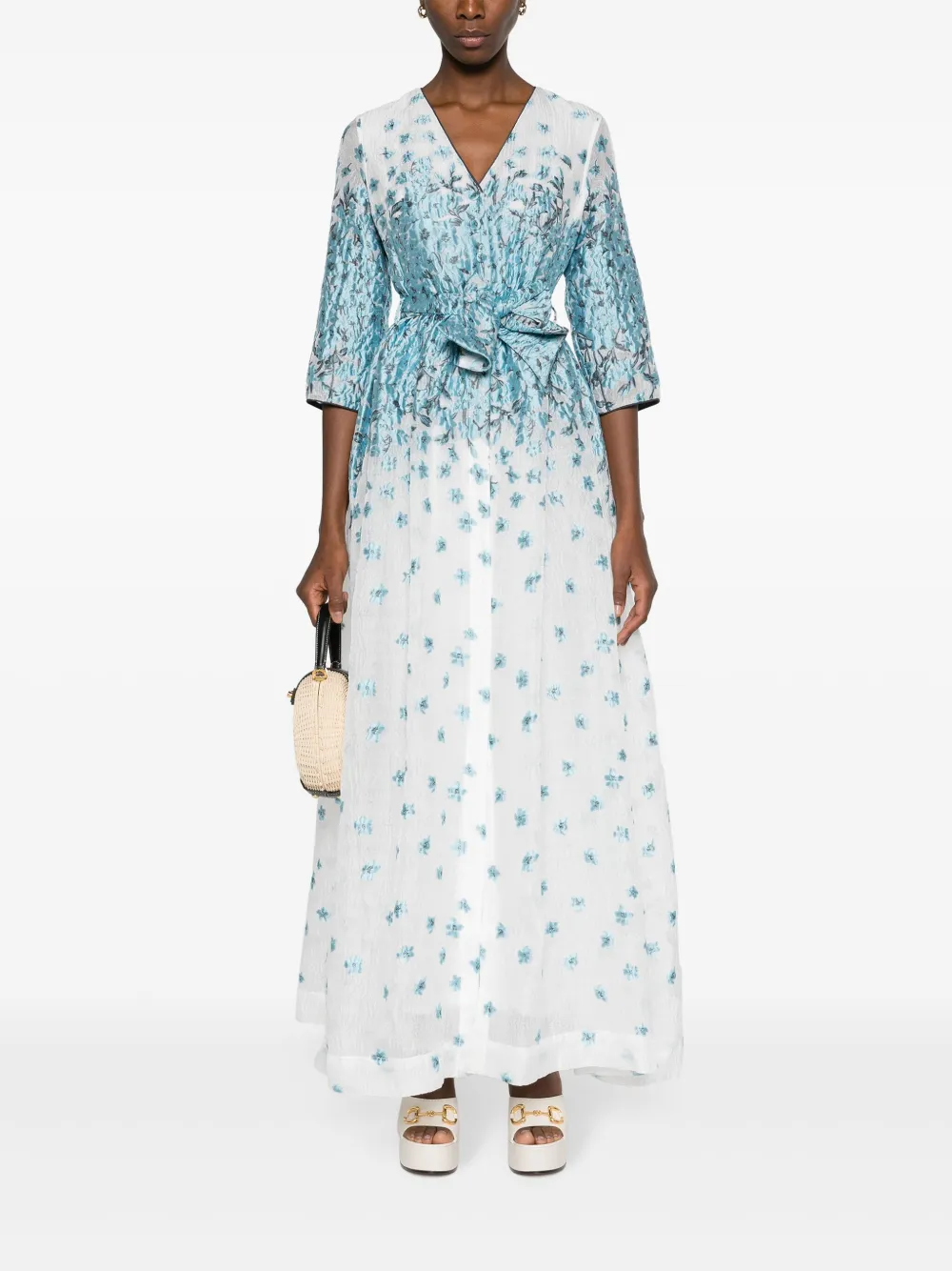 Baruni Maxi-jurk met bloemjacquard - Blauw