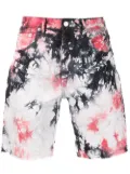 Purple Brand monogram tie-dye print denim shorts - RED/BLACK