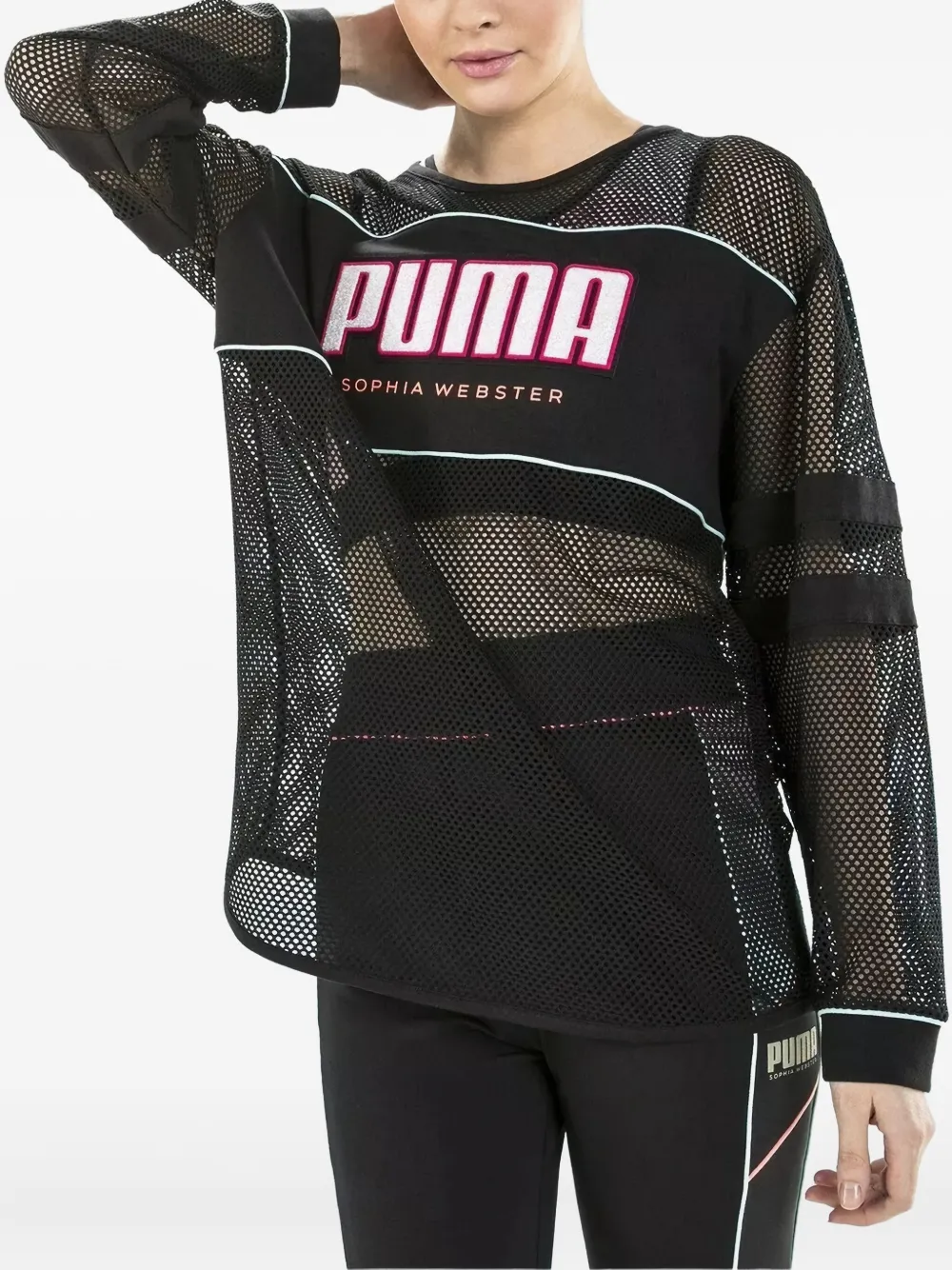 Puma Mesh-panel Long-sleeve Top In Black
