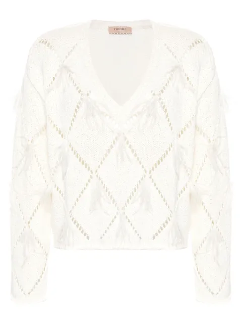 TWINSET diamond-pattern feather-detail jumper