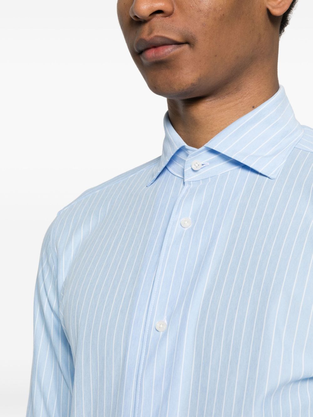 Shop Boggi Milano Pinstripe-pattern Spread-collar Shirt In Blue
