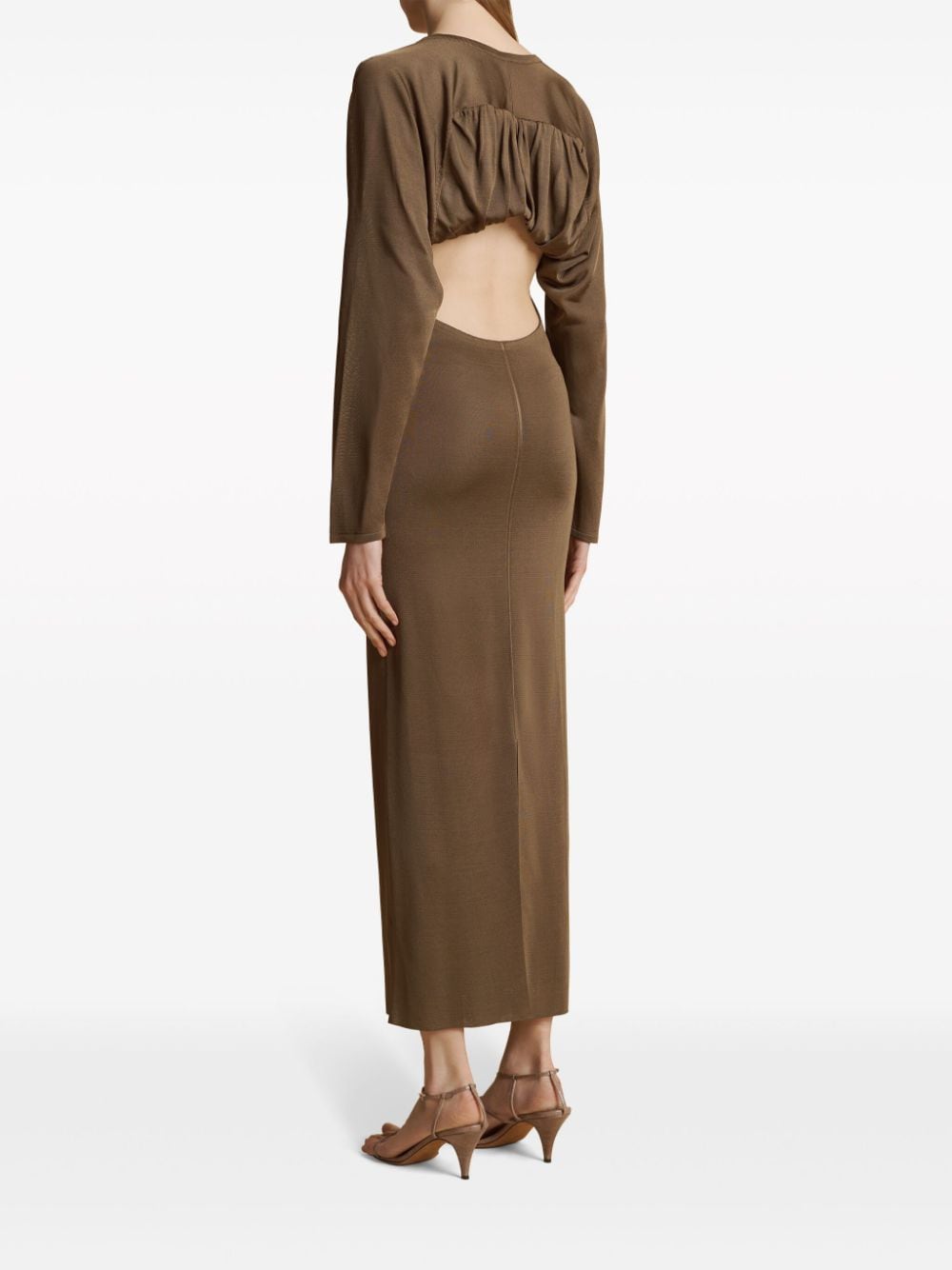 Shop Khaite Esmeray Open-back Maxi Dress Set In Brown