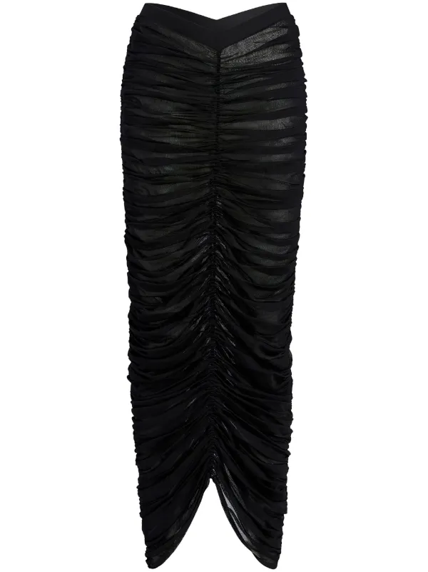 Khaite Laure Ruched Silk Skirt in Black