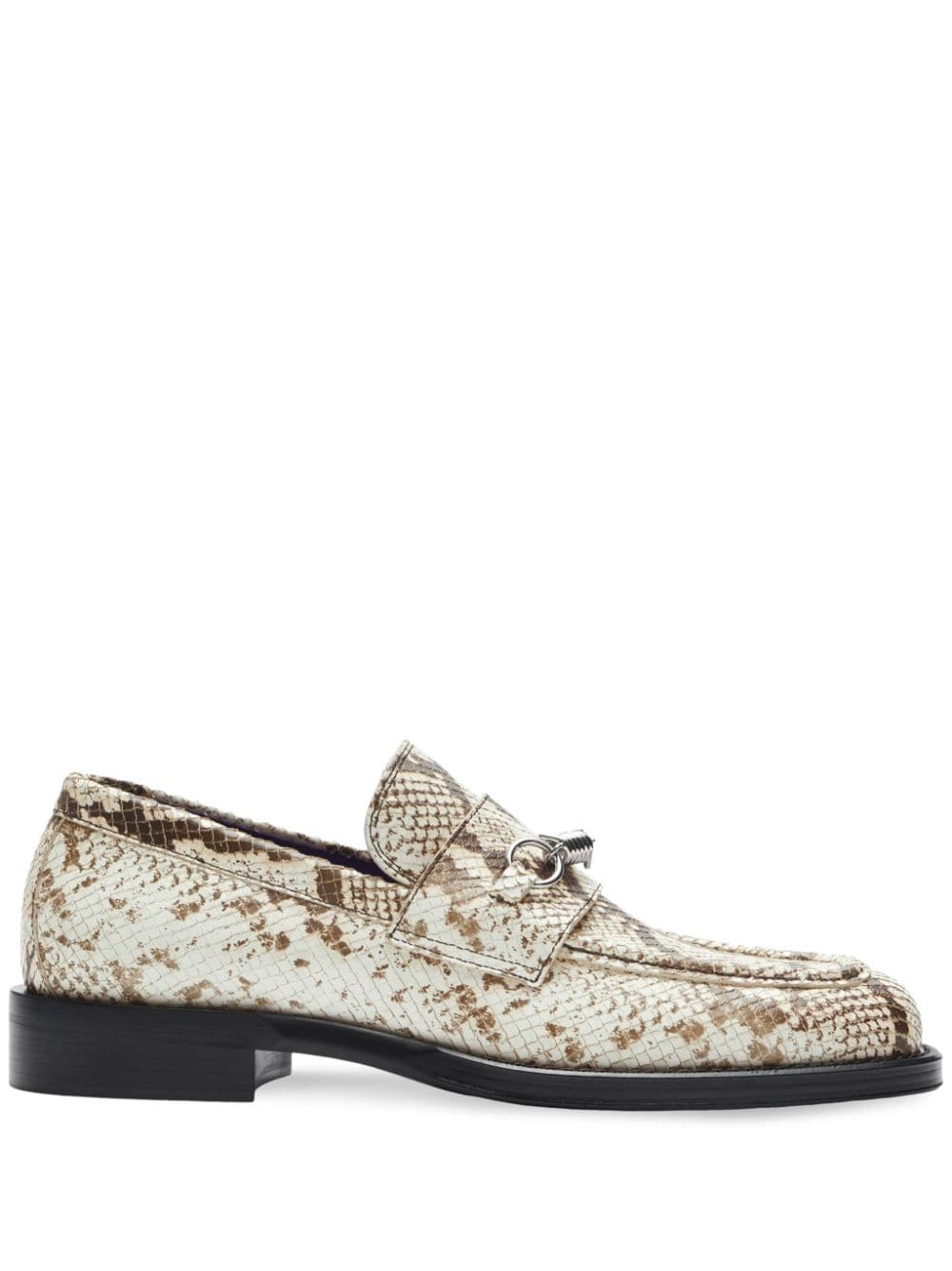 Shop Burberry Barbed Python-print Loafers In Neutrals