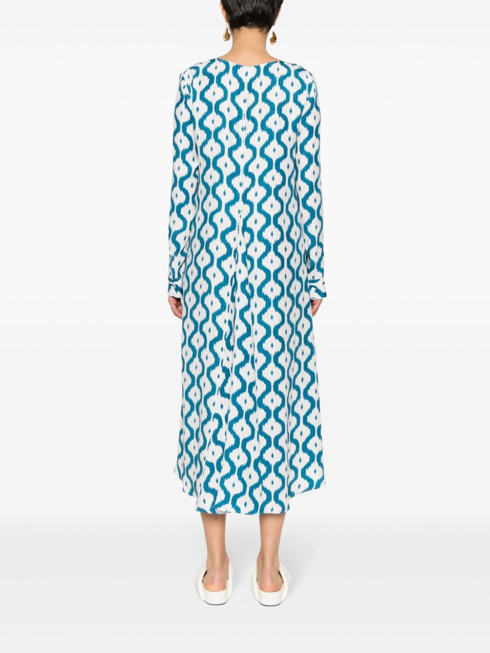 Shop Simonetta Ravizza Abstract-pattern Silk Midi Dress In Blue