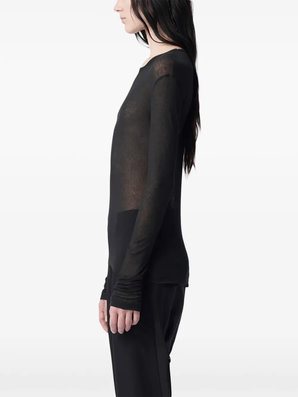  Ann Demeulemeester Semi-sheer Long-sleeve T-shirt - Black 