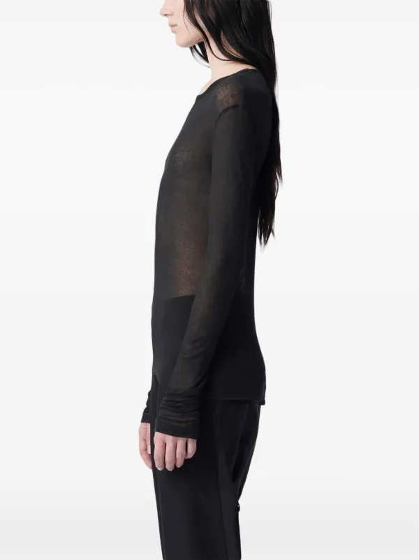 Ann Demeulemeester semi-sheer long-sleeve T-shirt | Black