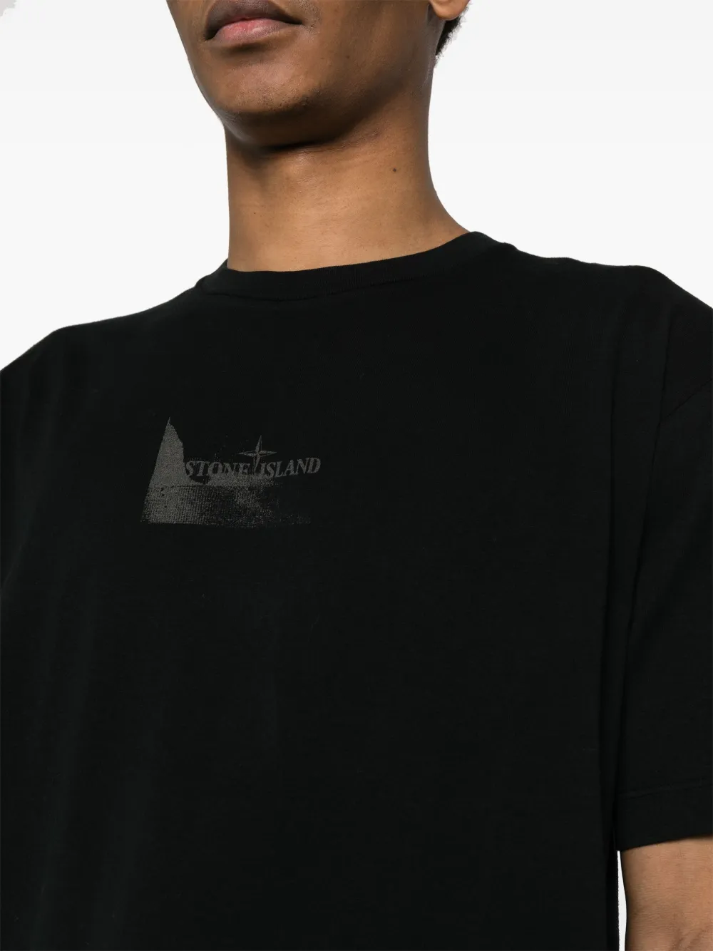 Shop Stone Island Logo-print Cotton T-shirt In Black