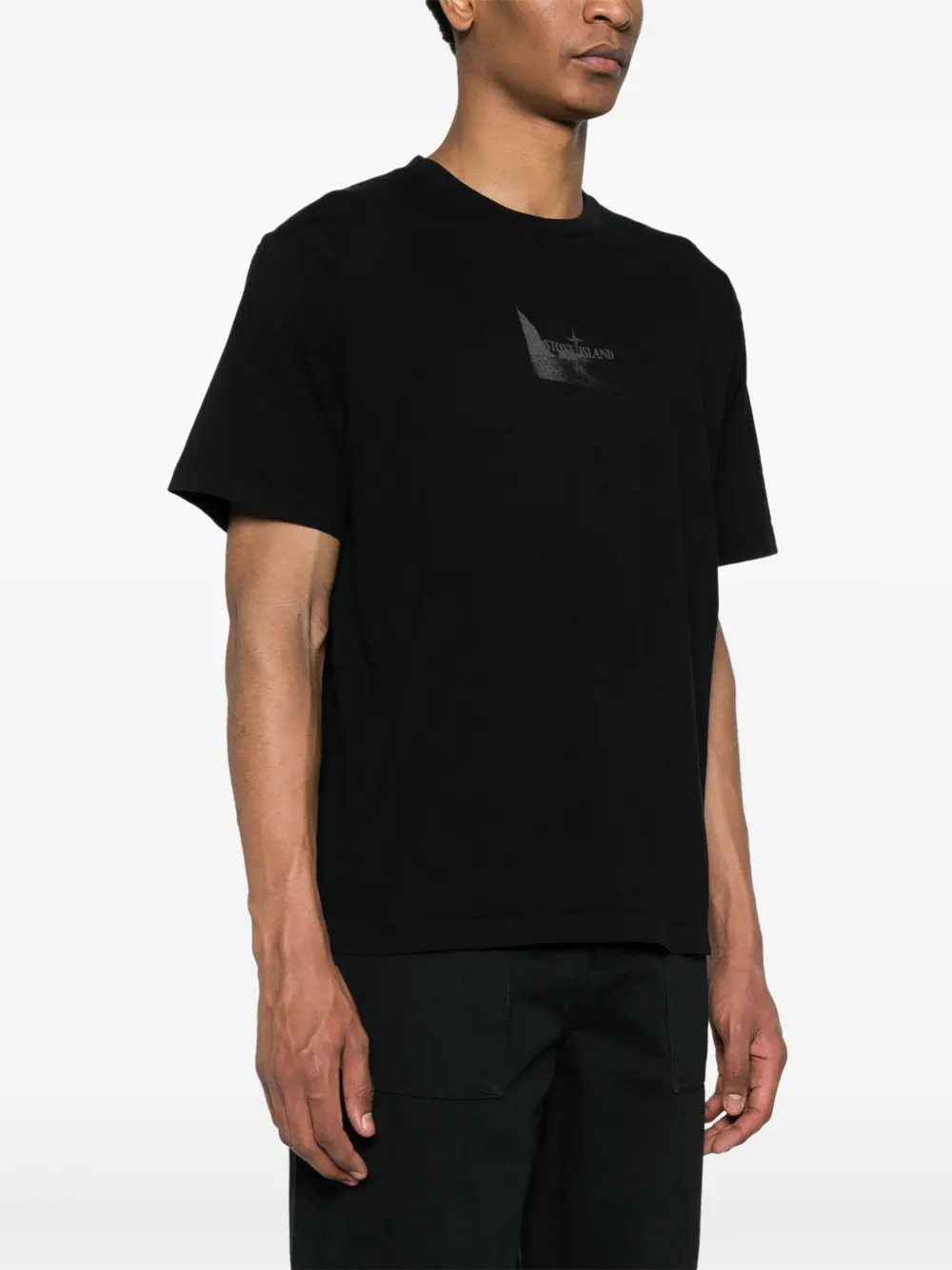 Shop Stone Island Logo-print Cotton T-shirt In Black