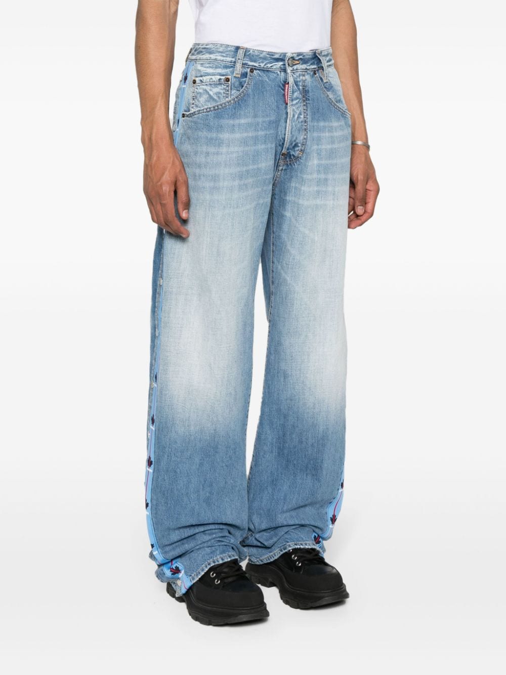 Shop Dsquared2 Light Tape Wide-leg Jeans In Blau