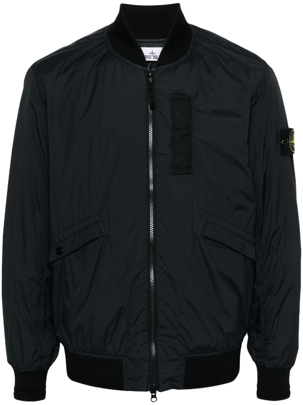 Stone Island Compass-patch Zipped Bomber Jacket In Black