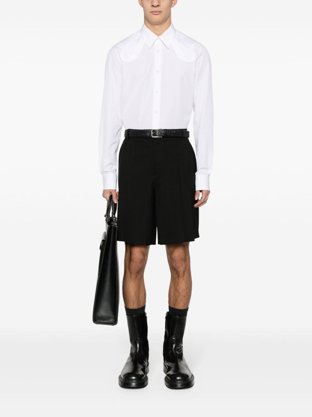 Shop Alexander Mcqueen Long-sleeve Cotton Shirt In Weiss