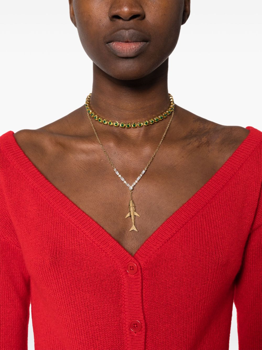 Shop Marni Fish-charm Layered Necklace In Gold
