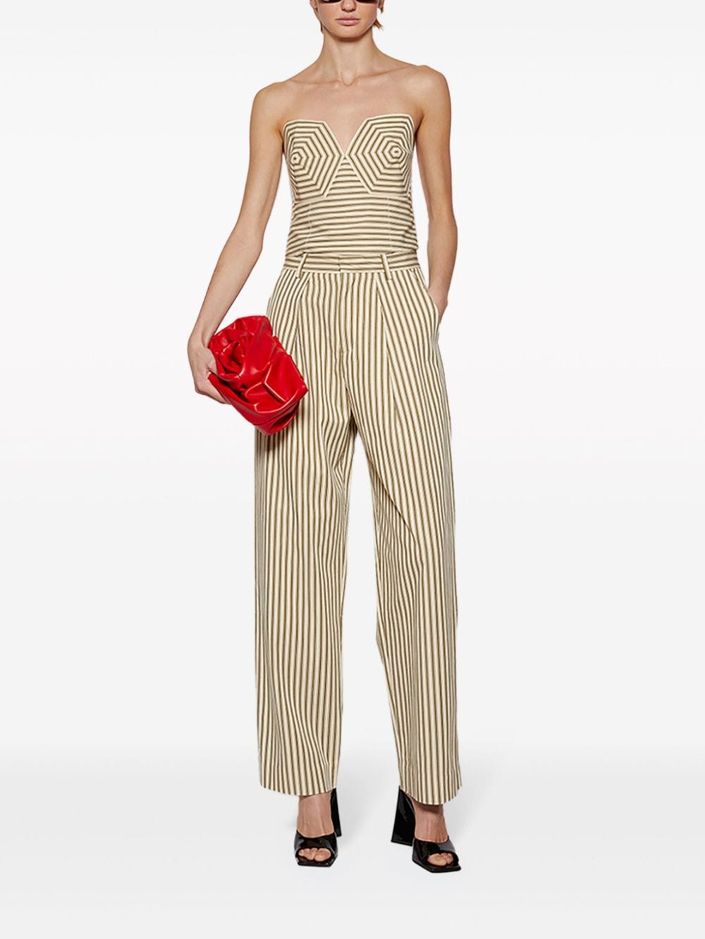 Shop Mara Hoffman Stripe-print Straight-leg Cropped Trousers In Neutrals