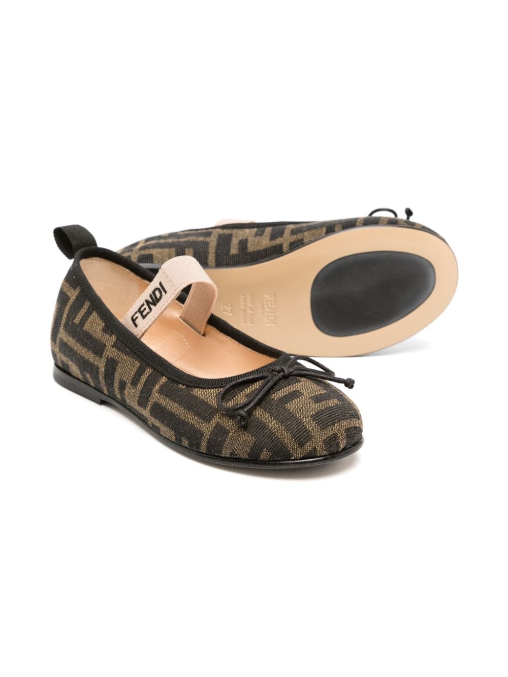 Shop Fendi Ff-pattern Logo-tape Ballerina Shoes In Brown