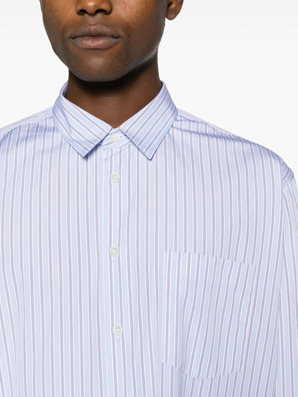 Shop Comme Des Garçons Shirt Striped Cotton Shirt In 蓝色