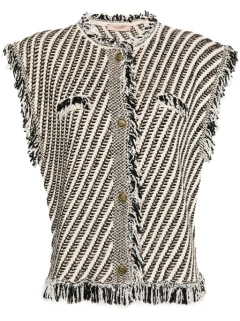 fringed jacquard vest