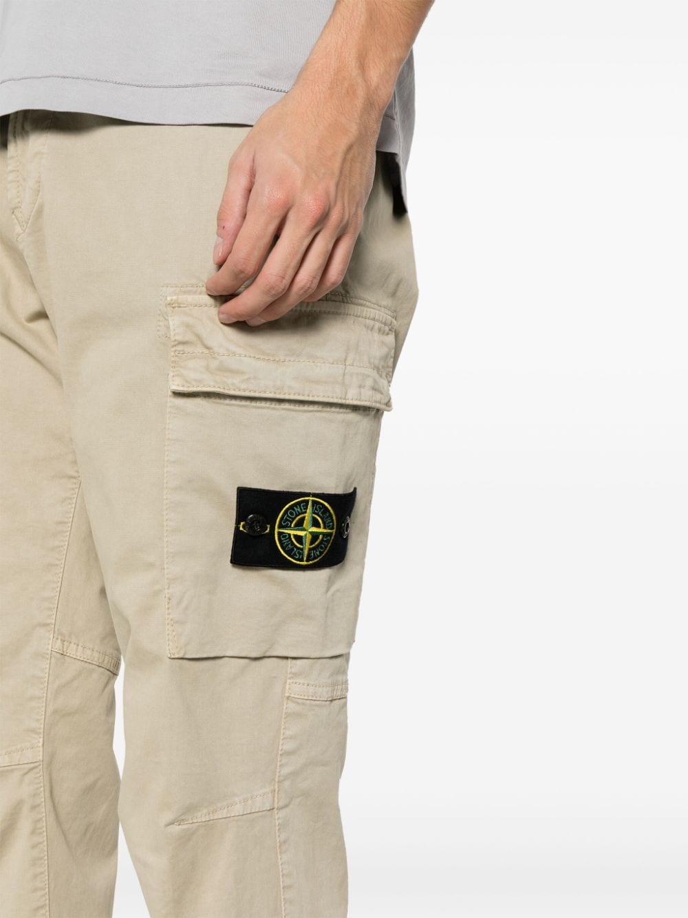 Shop Stone Island Compass-patch Tapered-leg Trousers In 中性色
