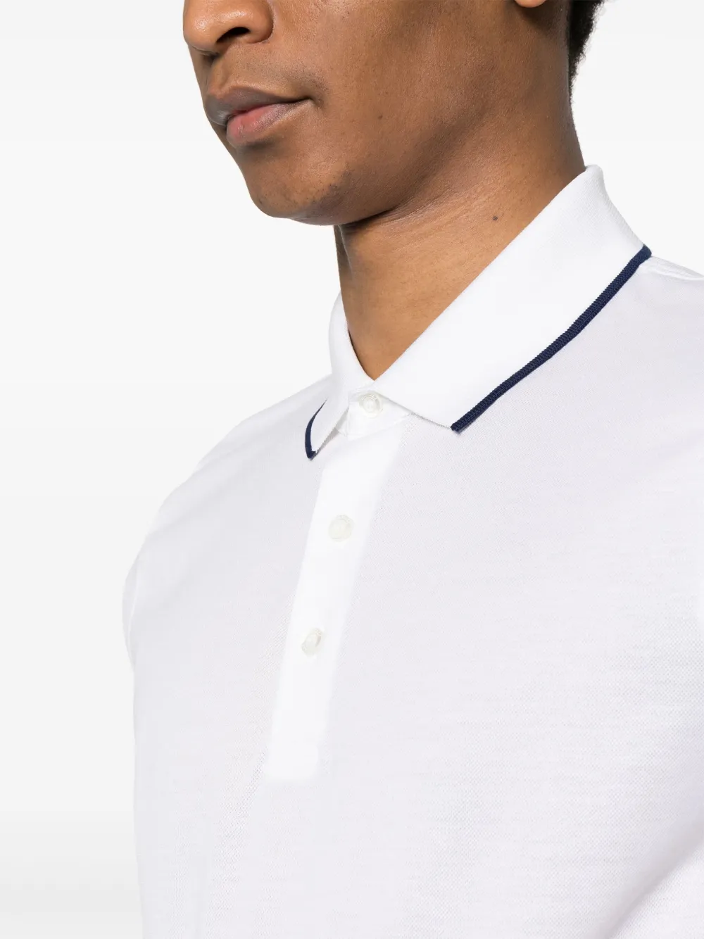 Shop Canali Contrast-trim Polo Shirt In White