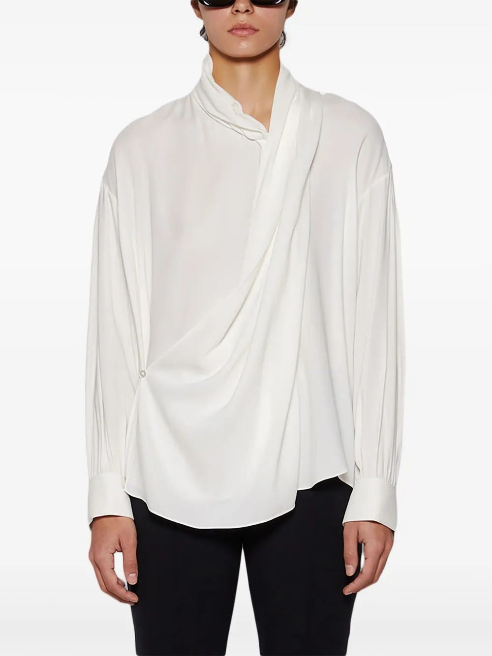  The Row Darnelle Draped Silk Blouse - White 