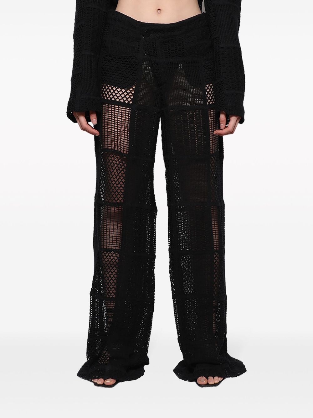Shop Roberta Einer Crochet-knit Wide-leg Trousers In Black