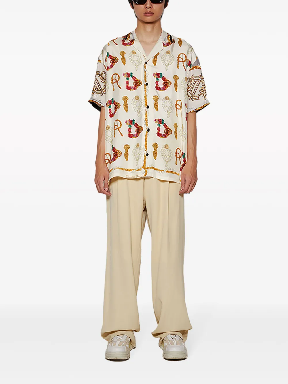 J. Logan Home Joffrey zijden overhemd met korte mouwen - Beige