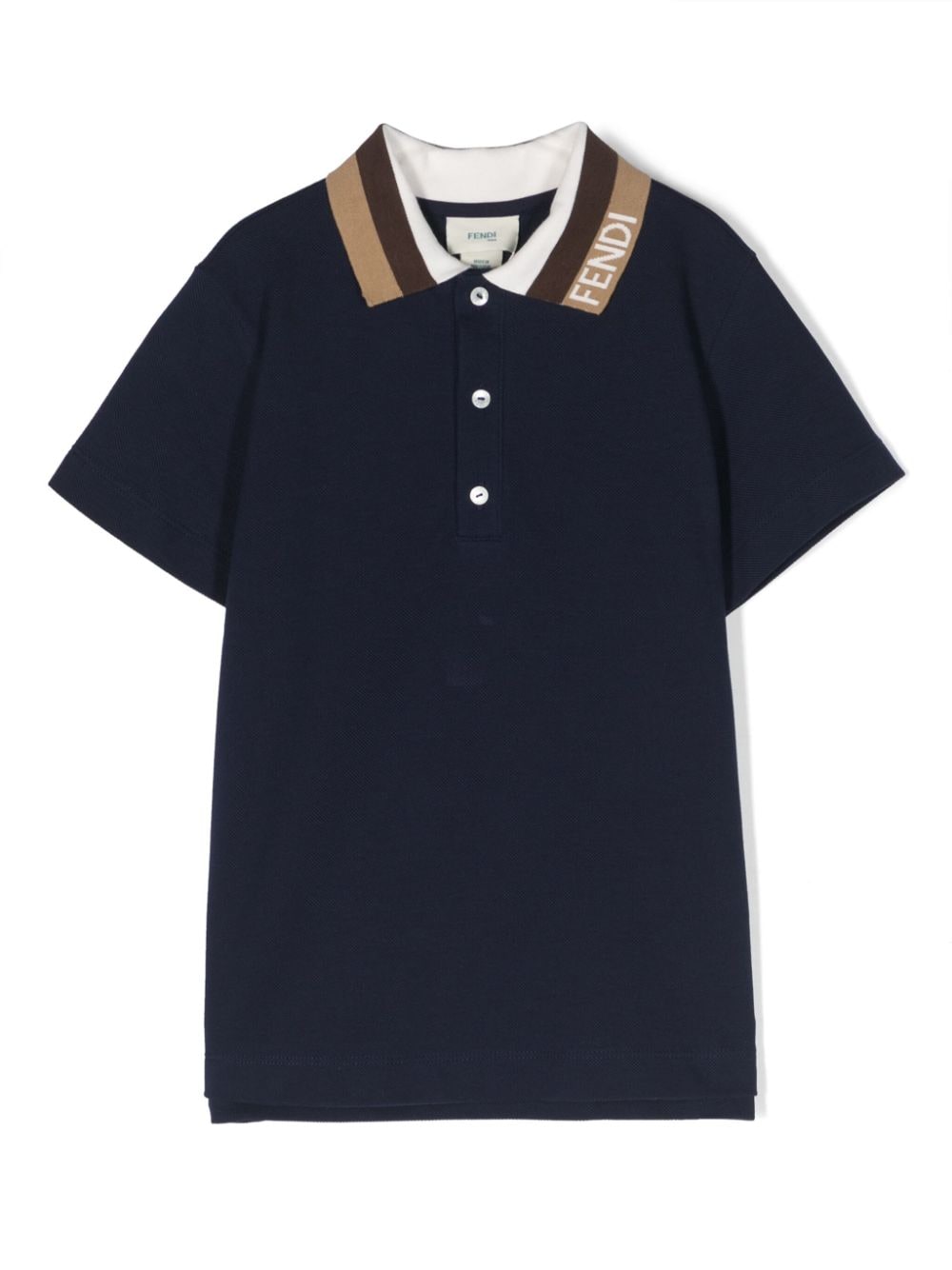 Fendi Kids' Logo-embroidered Cotton Polo Shirt In Blue