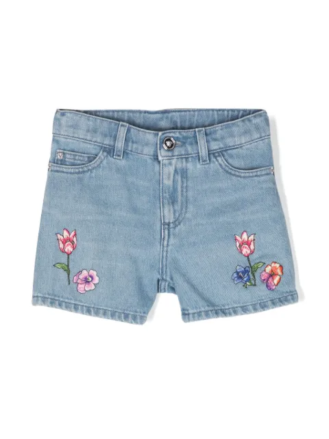 Versace Kids floral-embroidered denim shorts
