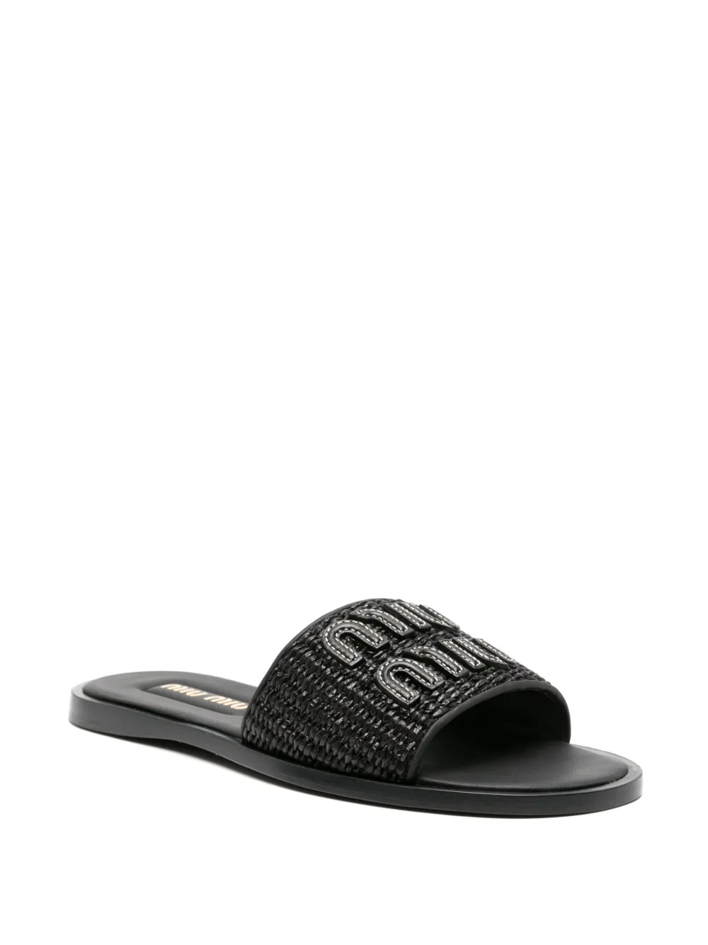 Miu Miu Geweven leren slippers met logo-reliëf - Zwart