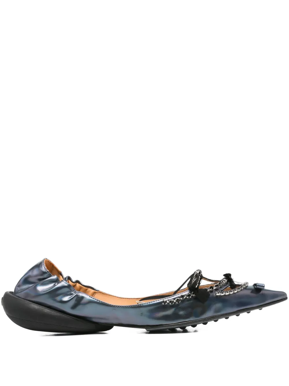 13 09 Sr Milky Embellished Pointed-toe Ballet Flats In Blue