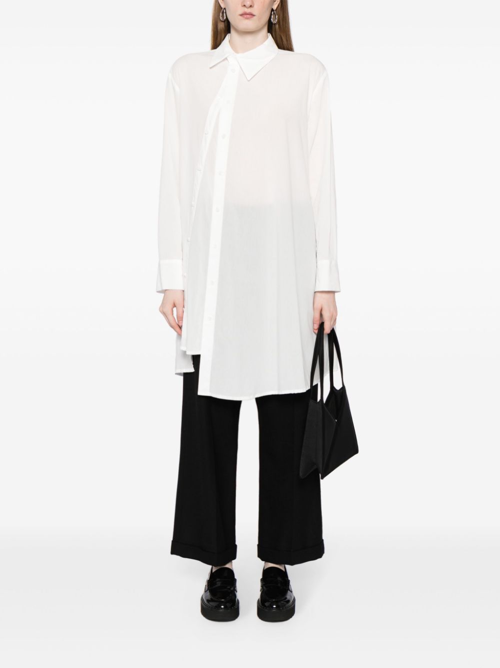 Yohji Yamamoto asymmetric cotton shirtdress - Wit