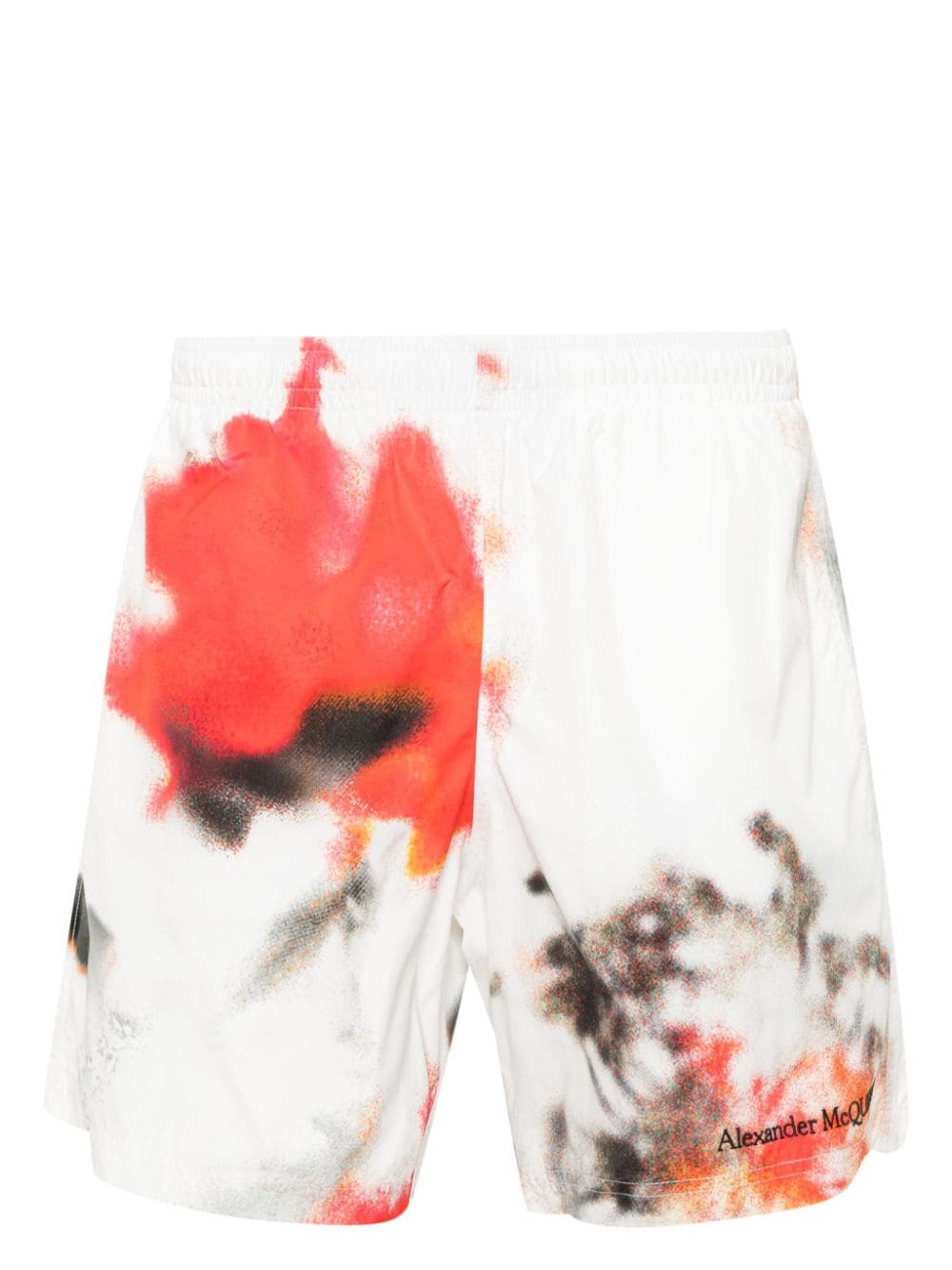 Shop Alexander Mcqueen Obscured Flower Swim Shorts In Weiss
